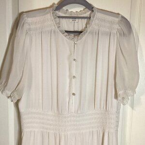 Wilfred Daughter Dress Women's Puff-Sleeves Button-Front Midi Smocking Ruffles